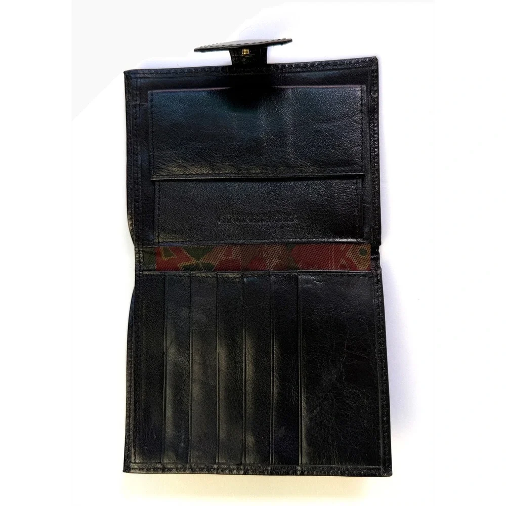 Le Pelican New Generation Black Leather Bi-Fold Wallet Snap Tab Card Case Vtg